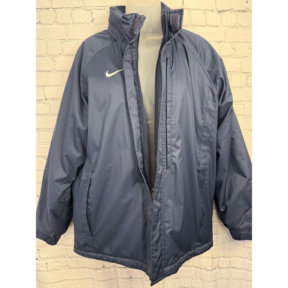 Nike Womens Blue Hooded Swoosh Textured High Collar Athletic Jacket Small - Picture 3 of 10
